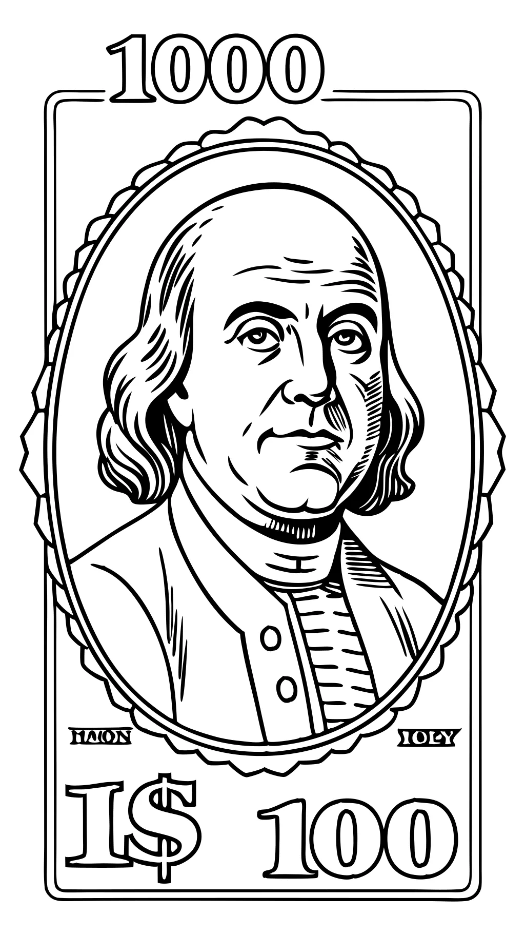 one hundred dollar bill coloring page